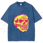 Unisex Vintage Skull Printed Washed Tee