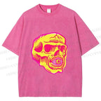 Unisex Vintage Skull Printed Washed Tee