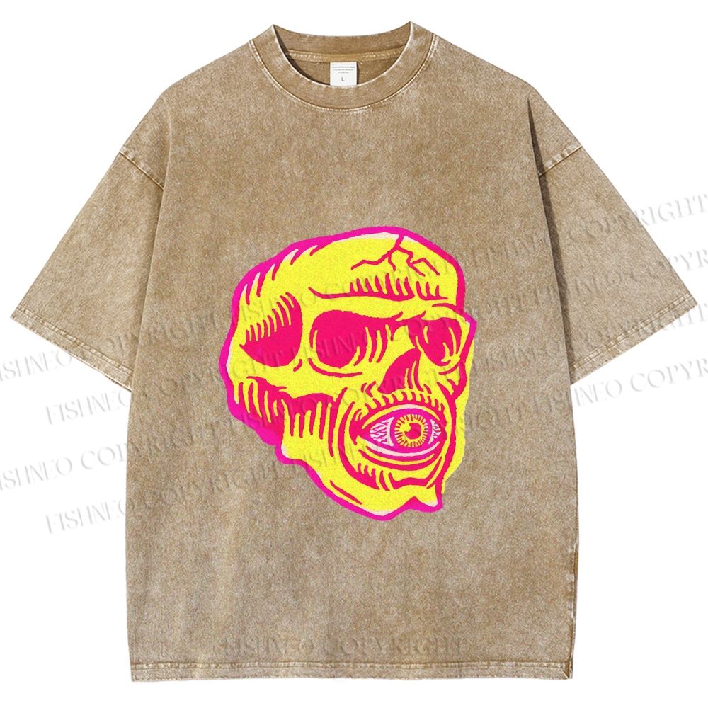 Unisex Vintage Skull Printed Washed Tee