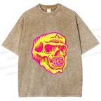 Unisex Vintage Skull Printed Washed Tee