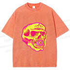 Unisex Vintage Skull Printed Washed Tee