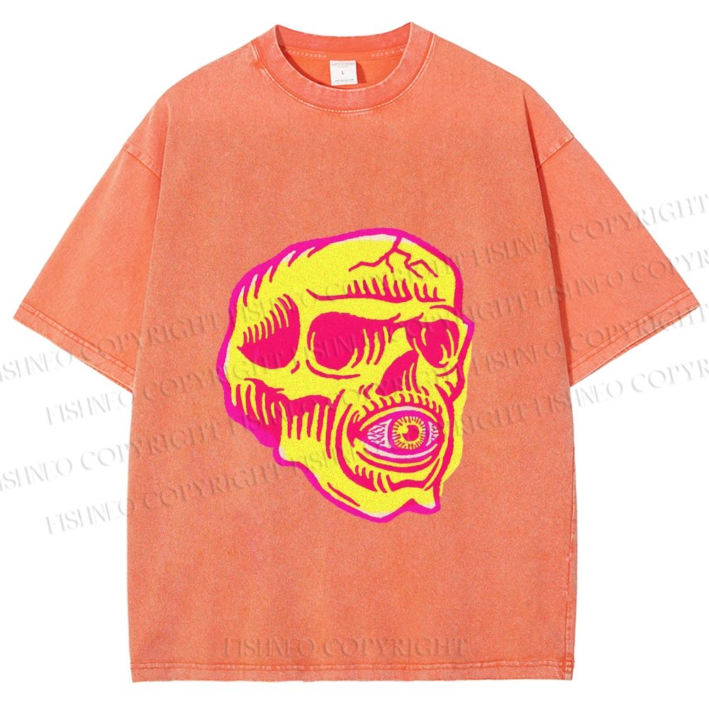 Unisex Vintage Skull Printed Washed Tee