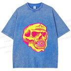 Unisex Vintage Skull Printed Washed Tee