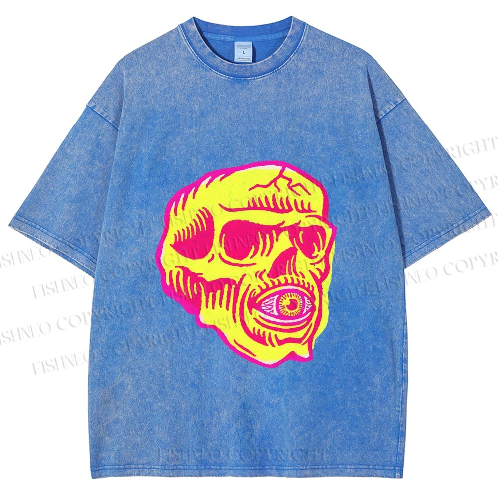 Unisex Vintage Skull Printed Washed Tee
