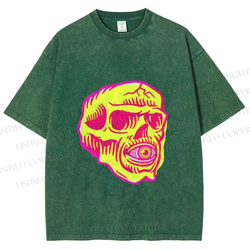 Unisex Vintage Skull Printed Washed Tee