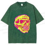 Unisex Vintage Skull Printed Washed Tee