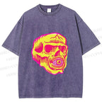 Unisex Vintage Skull Printed Washed Tee