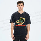 Unisex Vintage Japanese Wolf Graffiti Printed Washed Tee