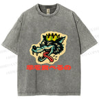 Unisex Vintage Japanese Wolf Graffiti Printed Washed Tee