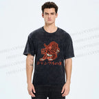 Unisex Japanese Embroidery Style Tiger Printed Washed Tee