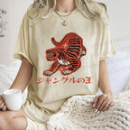 Unisex Japanese Embroidery Style Tiger Printed Washed Tee