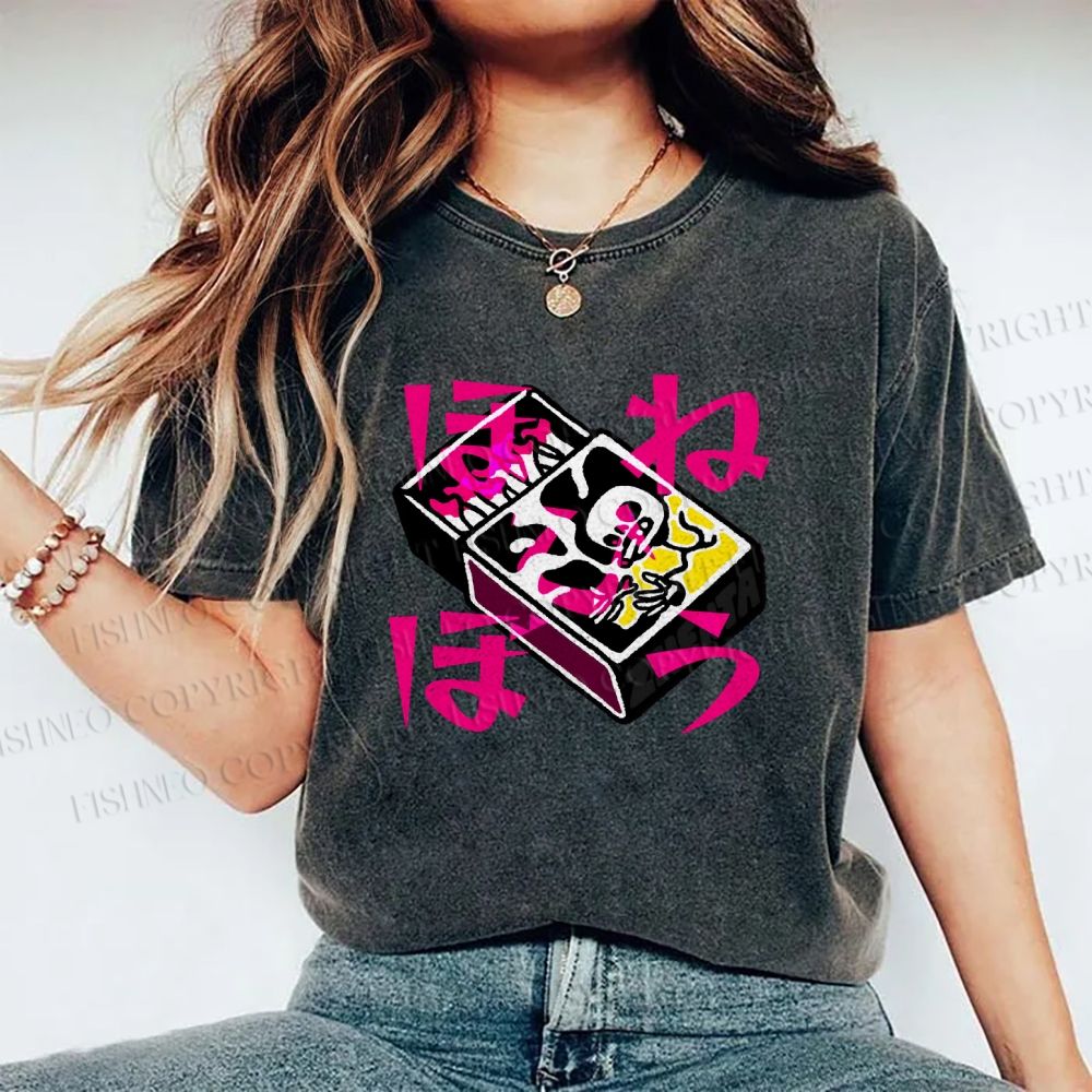 Unisex Vintage Japanese Matchbox Graffiti Printed Washed Tee