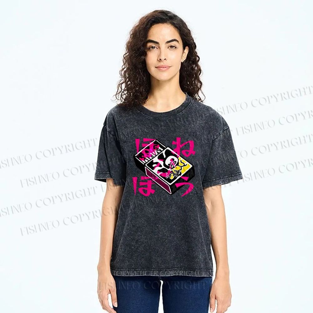 Unisex Vintage Japanese Matchbox Graffiti Printed Washed Tee