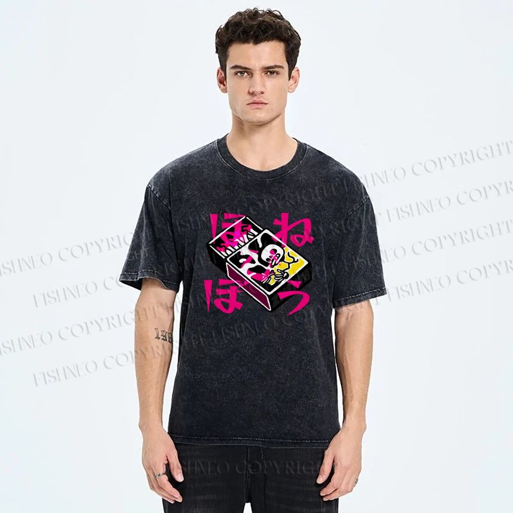 Unisex Vintage Japanese Matchbox Graffiti Printed Washed Tee