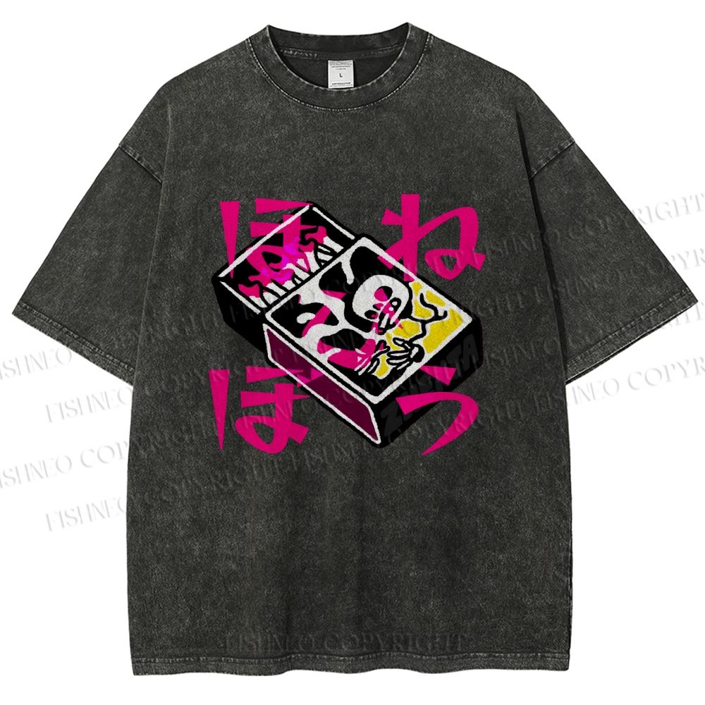 Unisex Vintage Japanese Matchbox Graffiti Printed Washed Tee