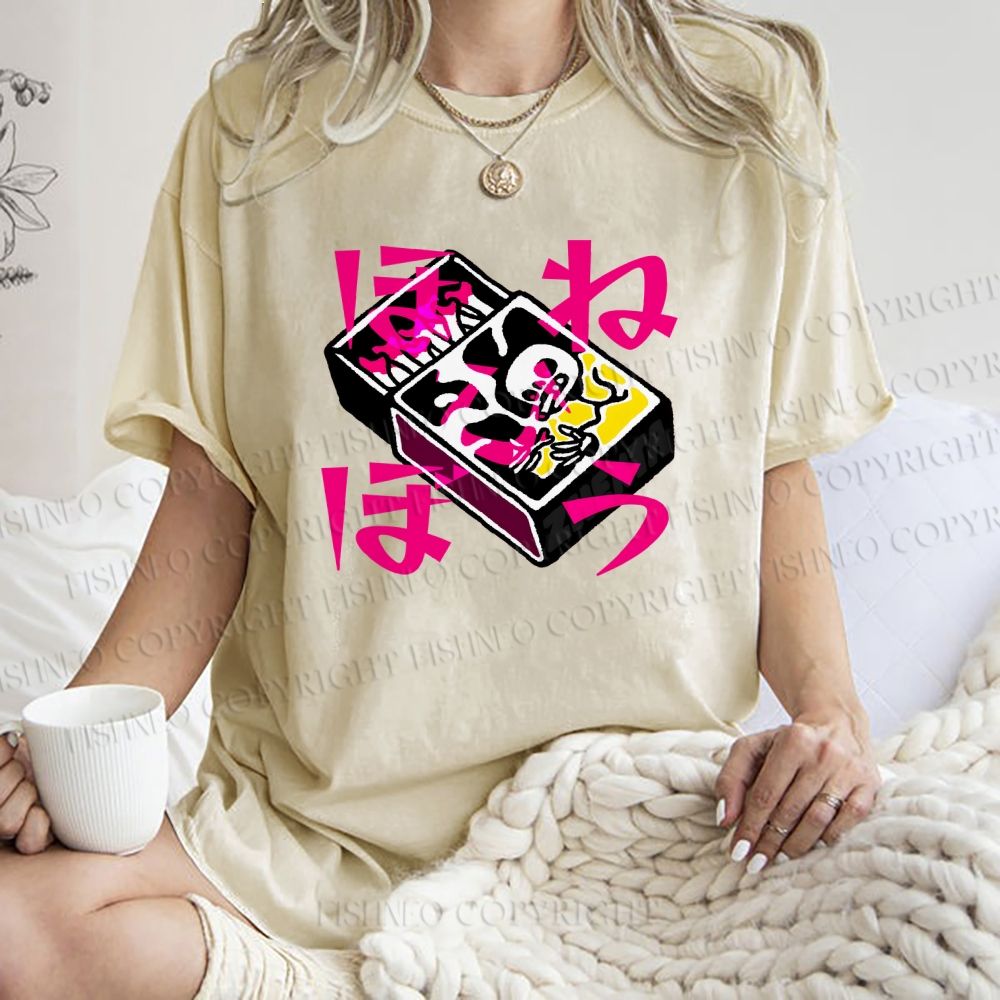 Unisex Vintage Japanese Matchbox Graffiti Printed Washed Tee