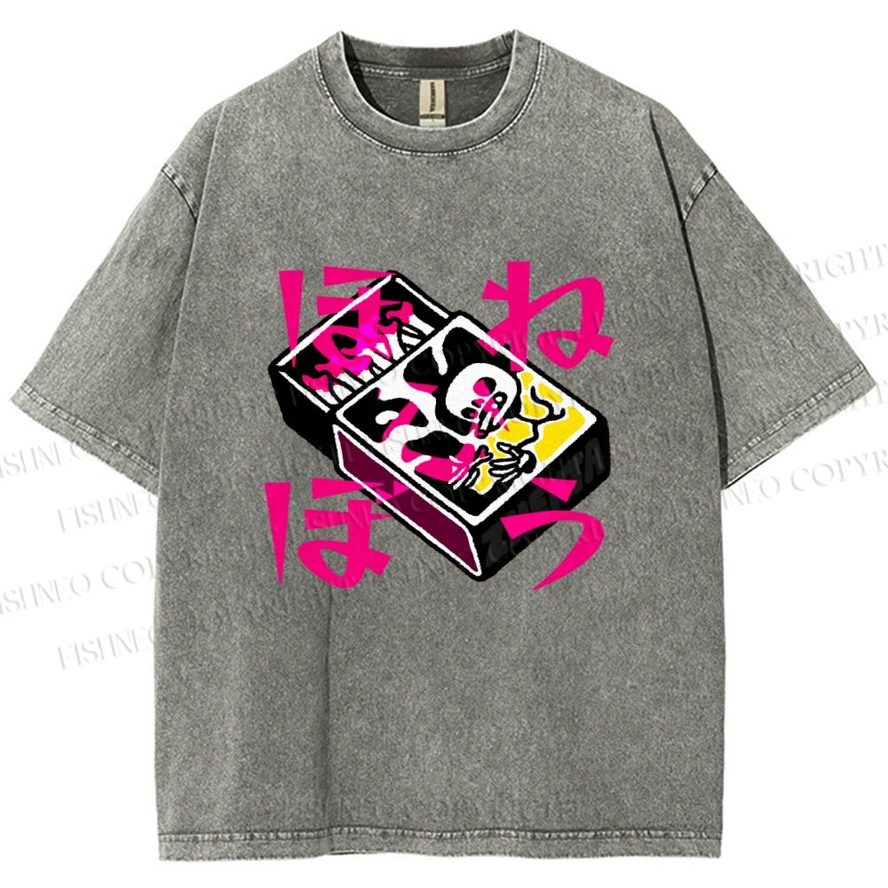 Unisex Vintage Japanese Matchbox Graffiti Printed Washed Tee