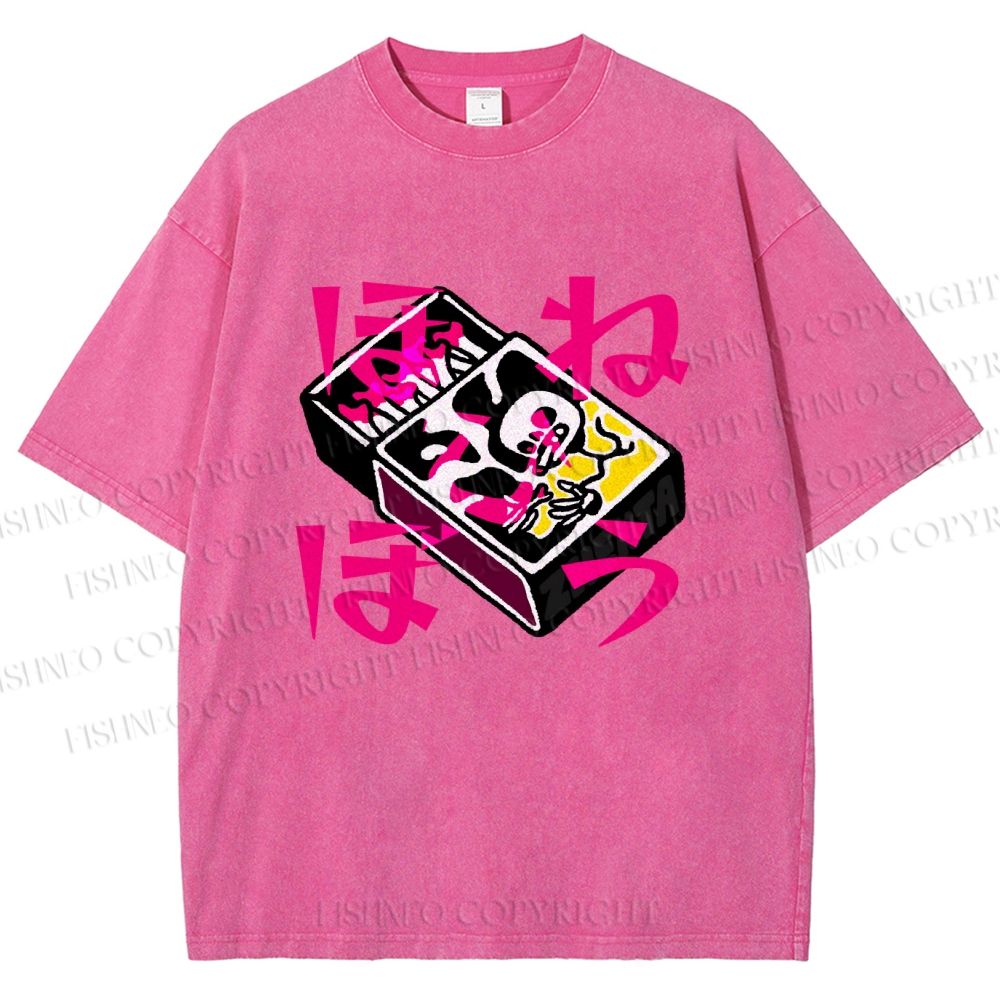 Unisex Vintage Japanese Matchbox Graffiti Printed Washed Tee
