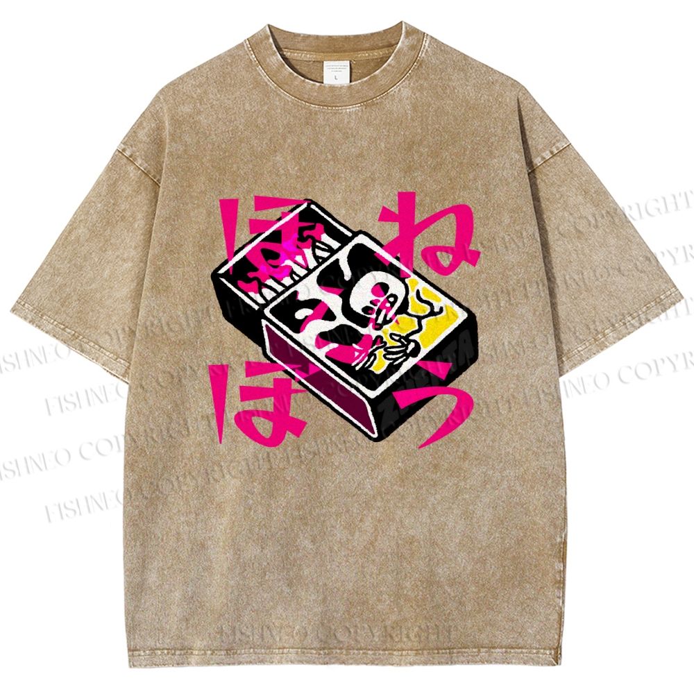 Unisex Vintage Japanese Matchbox Graffiti Printed Washed Tee