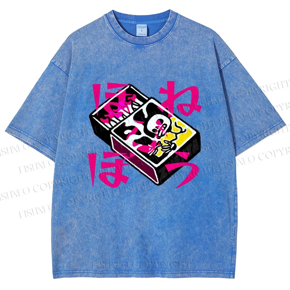 Unisex Vintage Japanese Matchbox Graffiti Printed Washed Tee