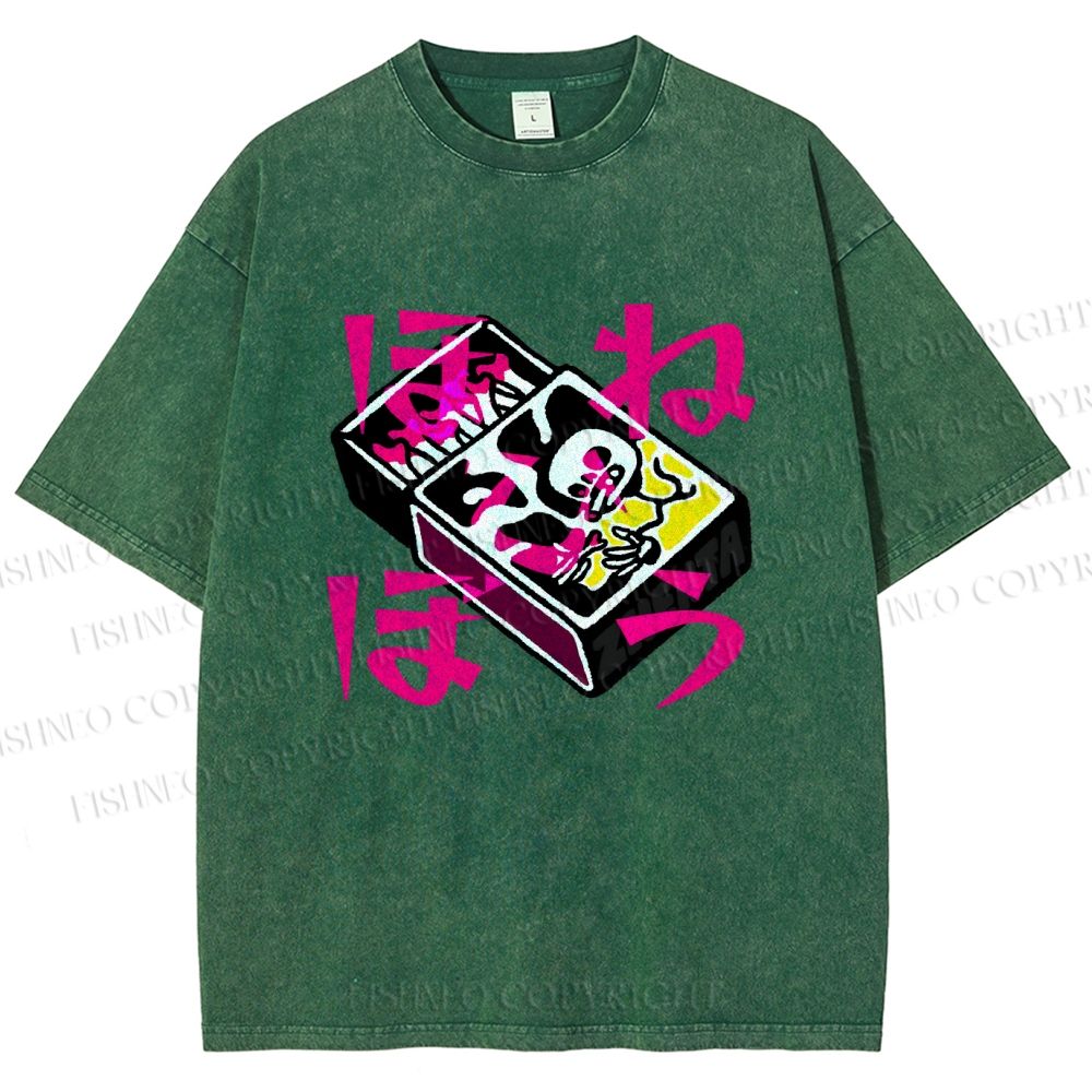 Unisex Vintage Japanese Matchbox Graffiti Printed Washed Tee