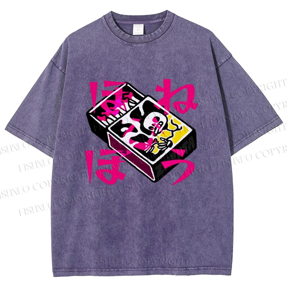 Unisex Vintage Japanese Matchbox Graffiti Printed Washed Tee