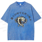 Unisex Vintage Wolf Growling Graffiti Printed Washed Tee
