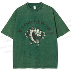 Unisex Vintage Wolf Growling Graffiti Printed Washed Tee