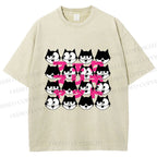 Unisex Japanese Felix Cat Graffiti Printed Washed Tee