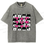 Unisex Japanese Felix Cat Graffiti Printed Washed Tee