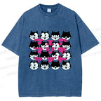 Unisex Japanese Felix Cat Graffiti Printed Washed Tee