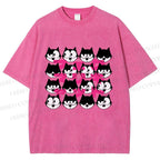 Unisex Japanese Felix Cat Graffiti Printed Washed Tee