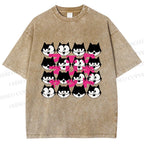 Unisex Japanese Felix Cat Graffiti Printed Washed Tee