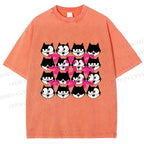 Unisex Japanese Felix Cat Graffiti Printed Washed Tee