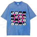 Unisex Japanese Felix Cat Graffiti Printed Washed Tee