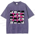 Unisex Japanese Felix Cat Graffiti Printed Washed Tee
