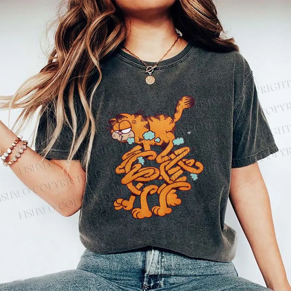 Unisex Vintage Garfield Cat Printed Washed Tee