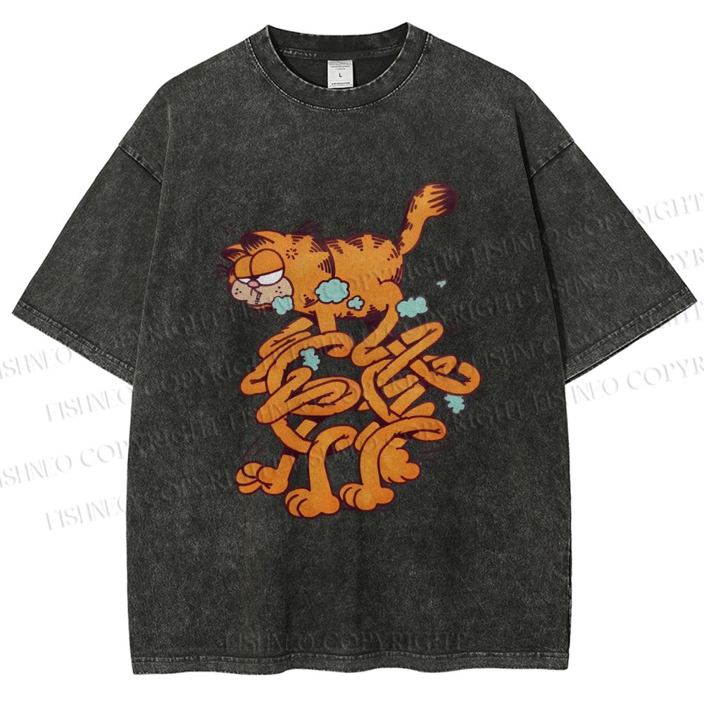 Unisex Vintage Garfield Cat Printed Washed Tee