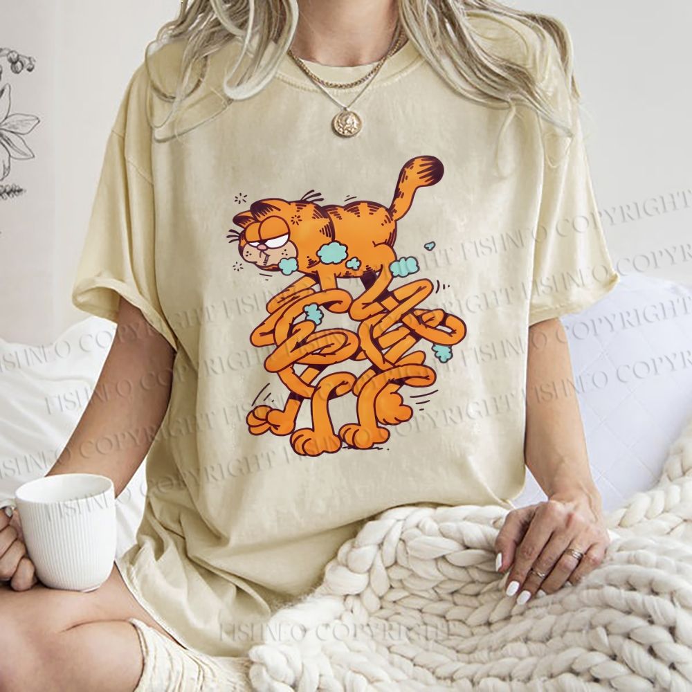 Unisex Vintage Garfield Cat Printed Washed Tee