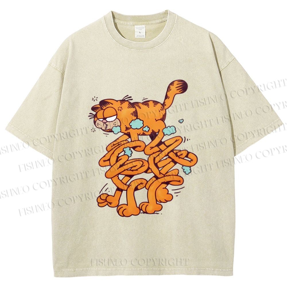 Unisex Vintage Garfield Cat Printed Washed Tee