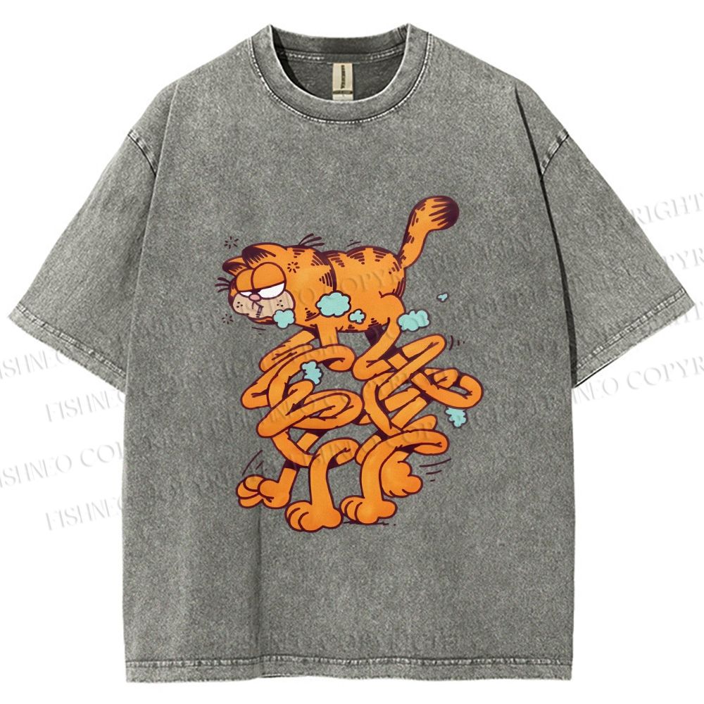 Unisex Vintage Garfield Cat Printed Washed Tee