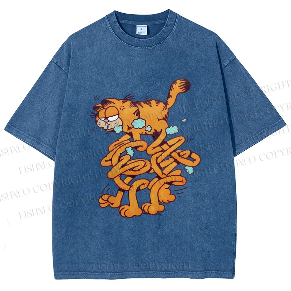 Unisex Vintage Garfield Cat Printed Washed Tee