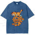 Unisex Vintage Garfield Cat Printed Washed Tee