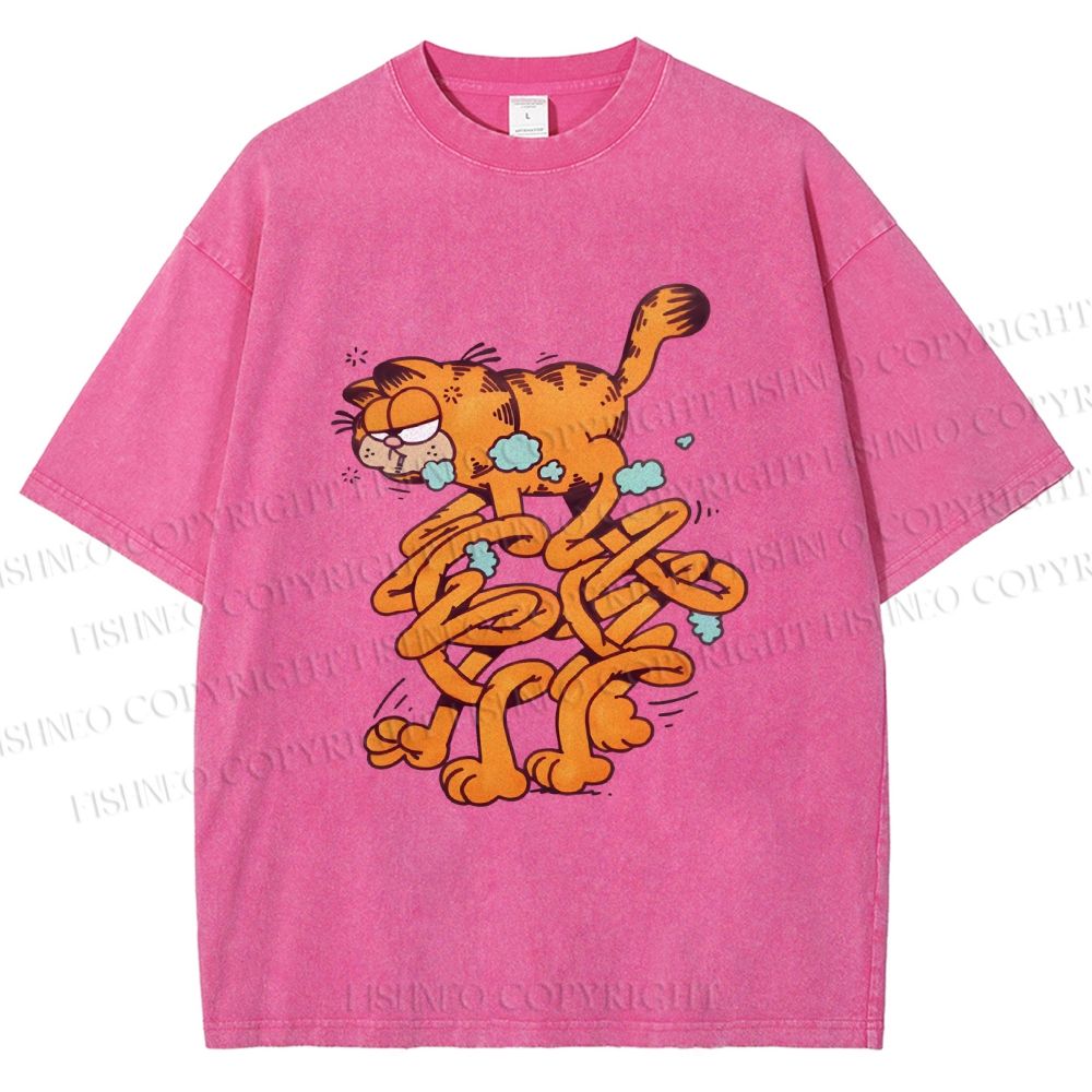 Unisex Vintage Garfield Cat Printed Washed Tee