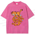 Unisex Vintage Garfield Cat Printed Washed Tee