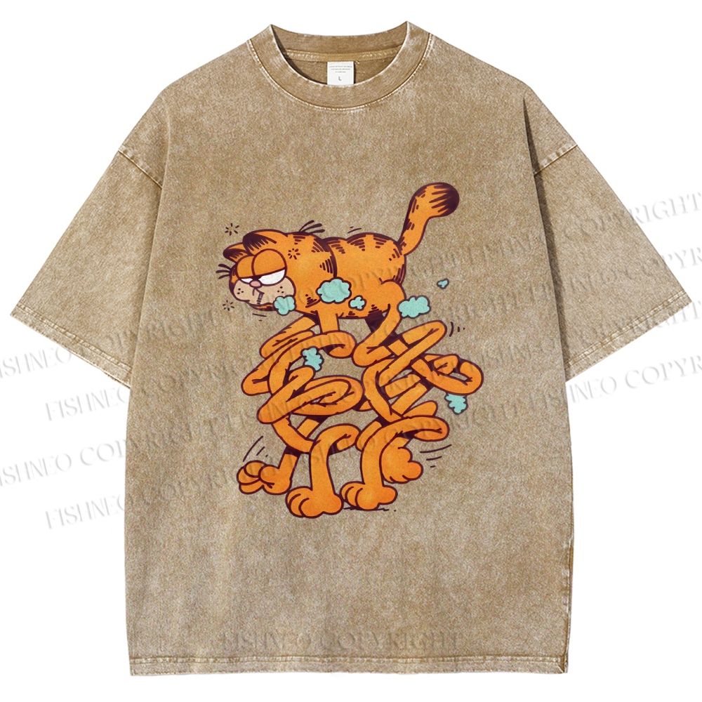 Unisex Vintage Garfield Cat Printed Washed Tee