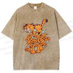 Unisex Vintage Garfield Cat Printed Washed Tee