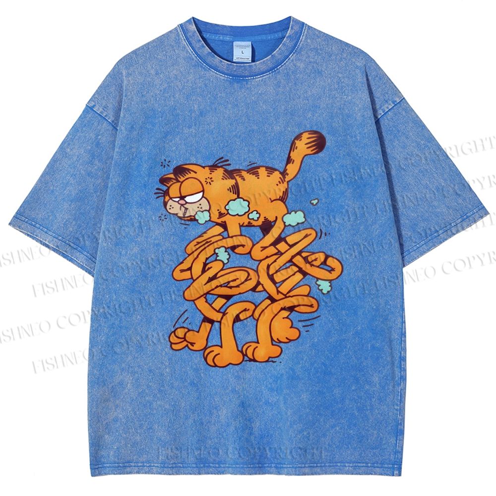 Unisex Vintage Garfield Cat Printed Washed Tee