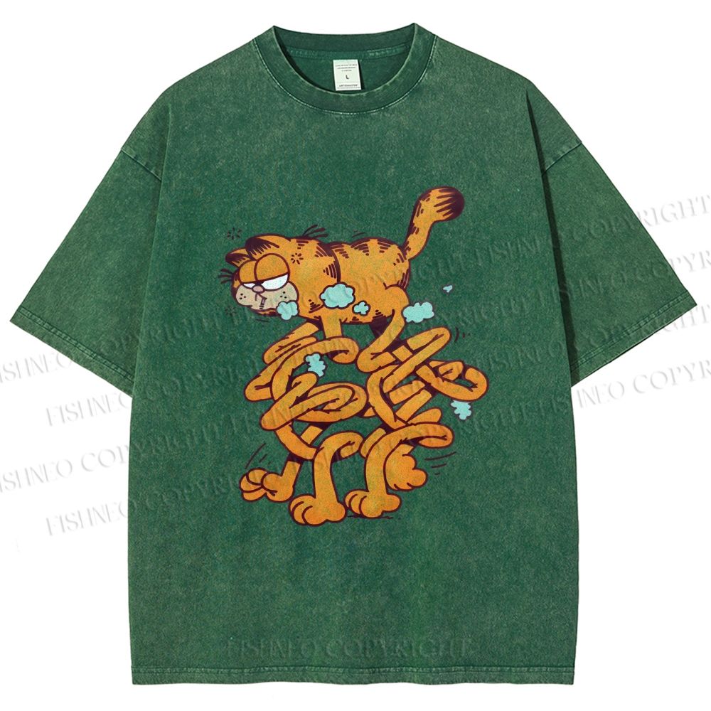 Unisex Vintage Garfield Cat Printed Washed Tee