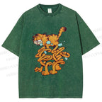 Unisex Vintage Garfield Cat Printed Washed Tee